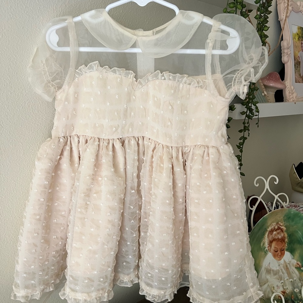 Noralee Ivory Dot Swiss Dress - Sheer Puff Sleeves